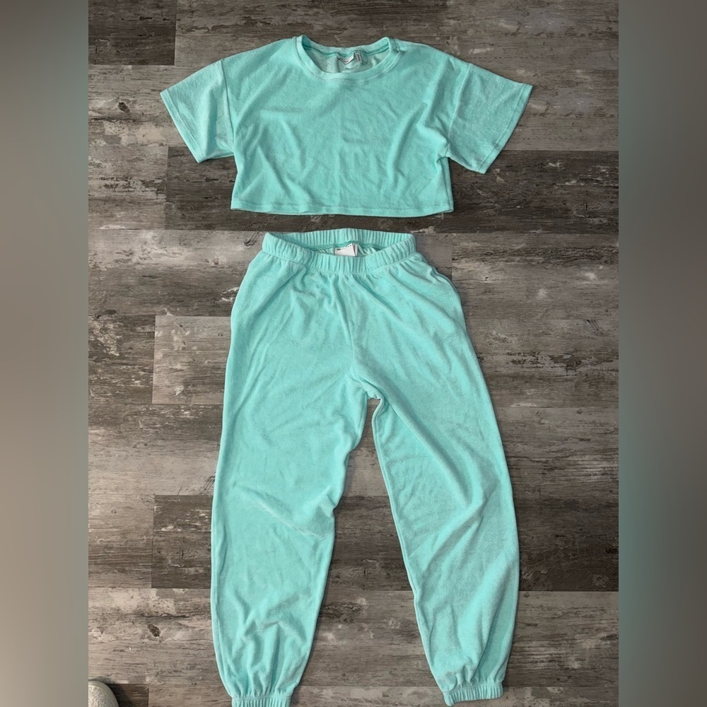 Mint Green Cropped Top and Joggers Set